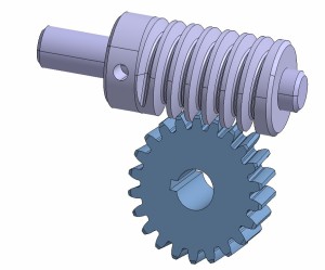 Repr&eacute;sentation 3 D du principe de transmission de puissance par roue et vis sans fin